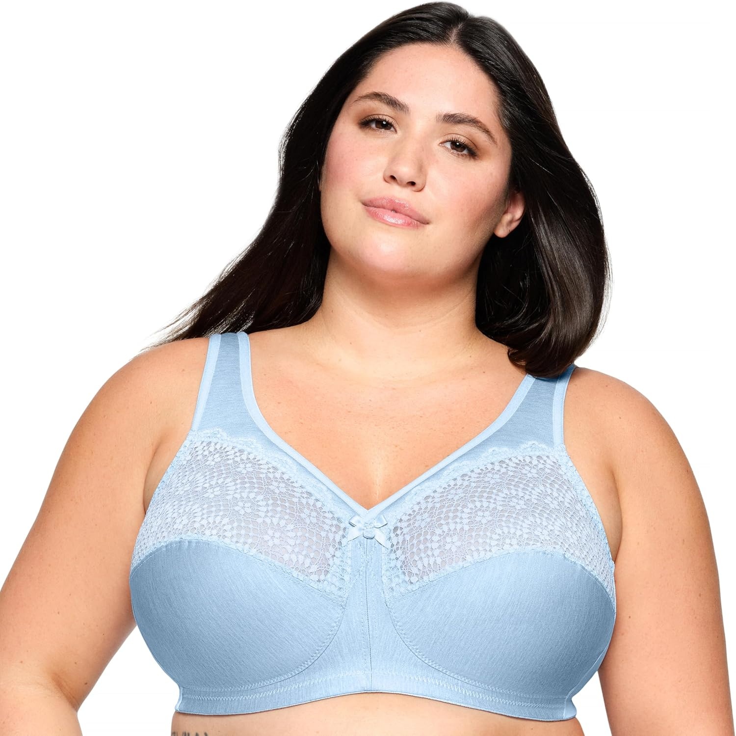 image:imageFull Figure Plus Size MagicLift Moisture Control Bra Wirefree 1064Light Blue Heather