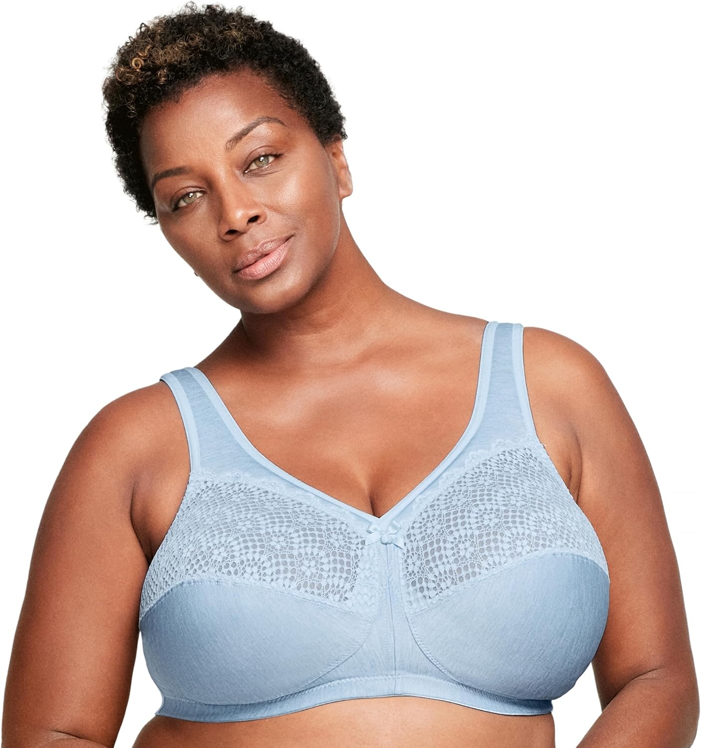 image:imageFull Figure Plus Size MagicLift Moisture Control Bra Wirefree 1064Light Blue Heather
