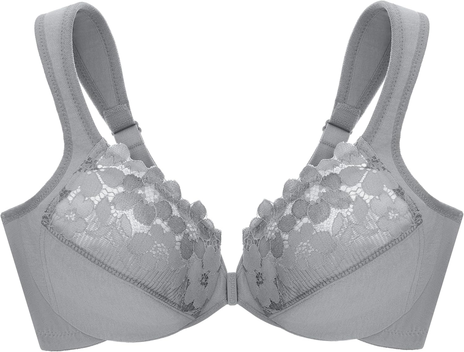 image:imageGlamorise Full Figure Plus Size FrontClosure Cotton Wonderwire Bra Underwire 1241Silver