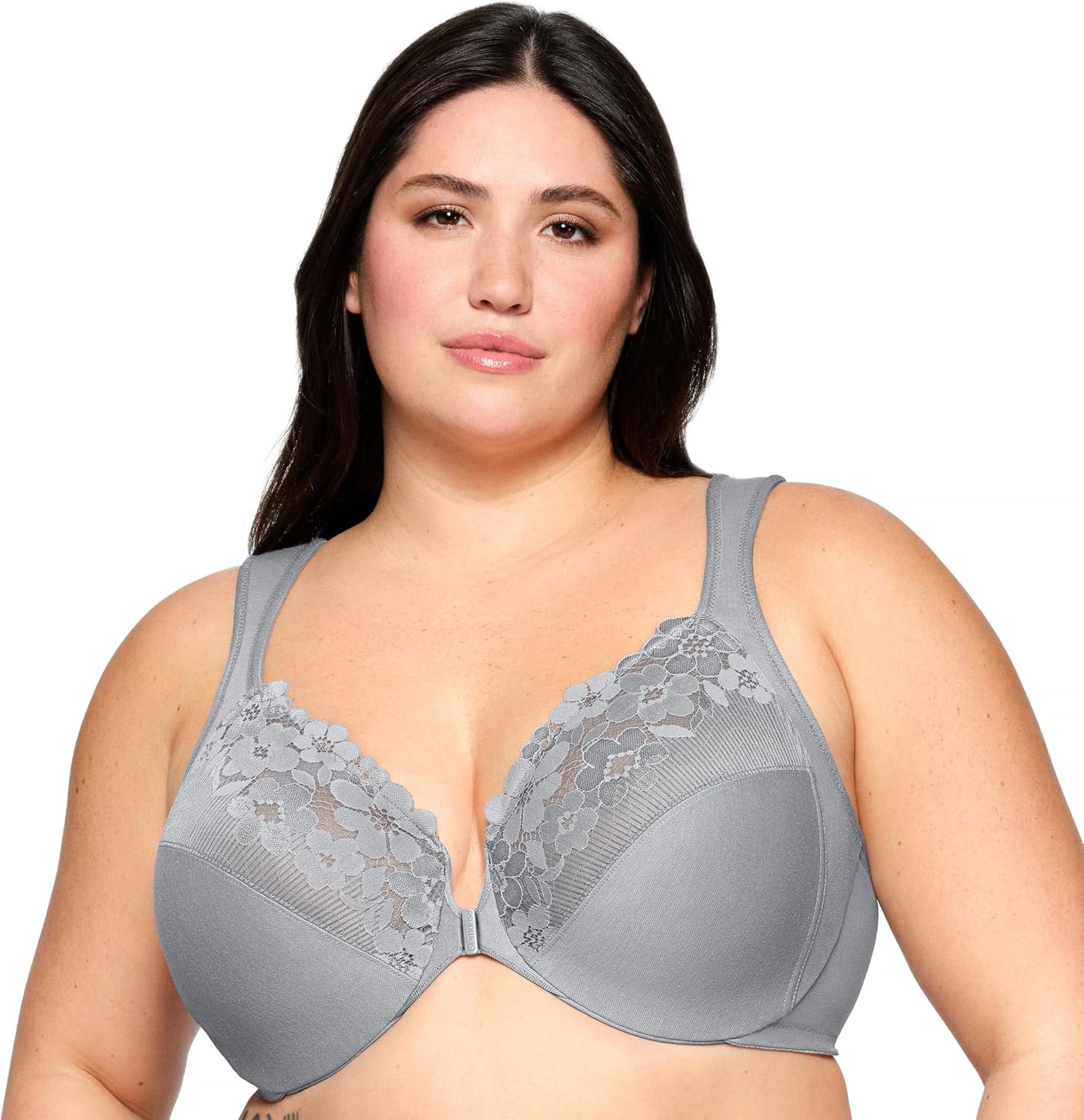 image:imageGlamorise Full Figure Plus Size FrontClosure Cotton Wonderwire Bra Underwire 1241Silver