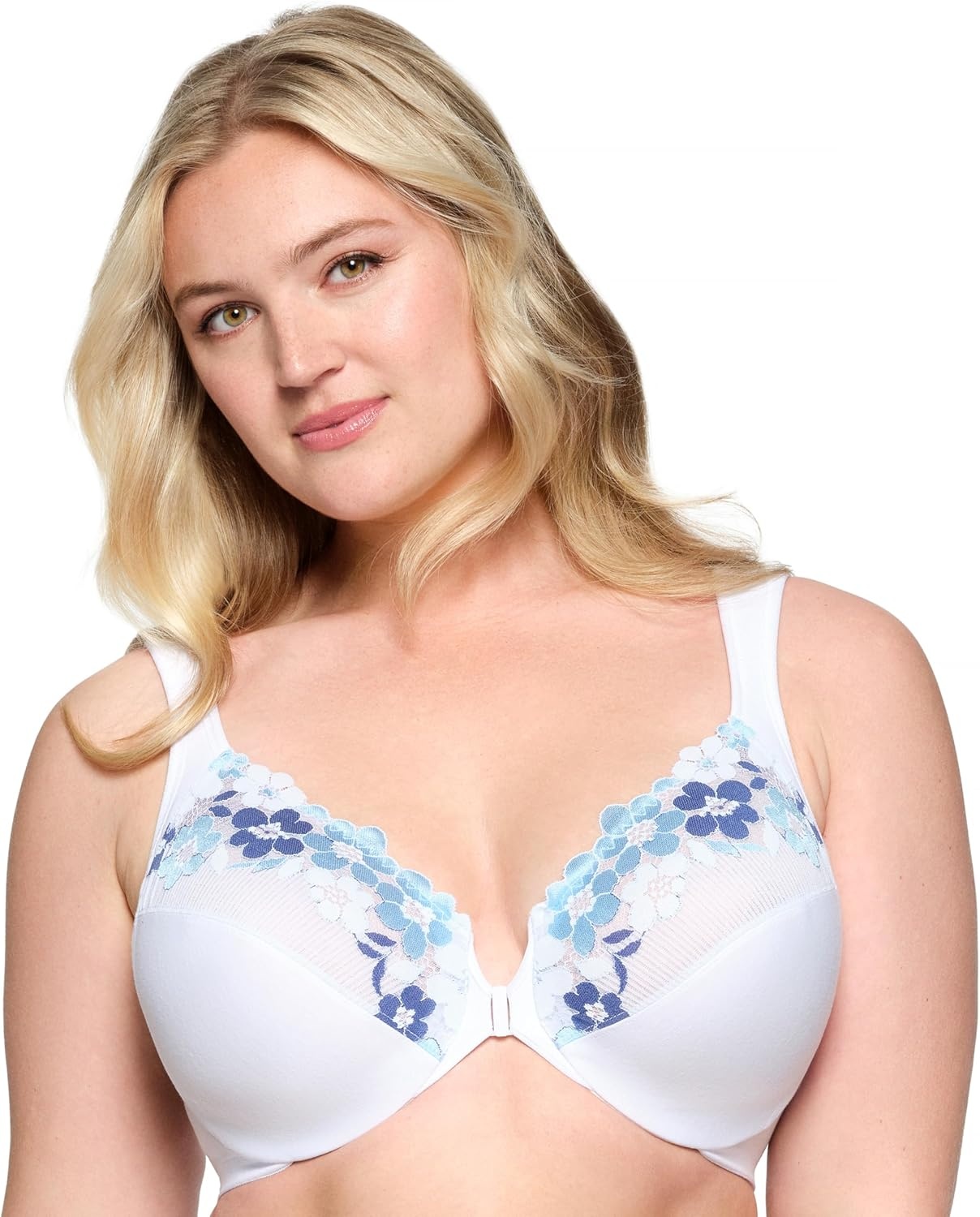 image:imageGlamorise Full Figure Plus Size FrontClosure Cotton Wonderwire Bra Underwire 1241White