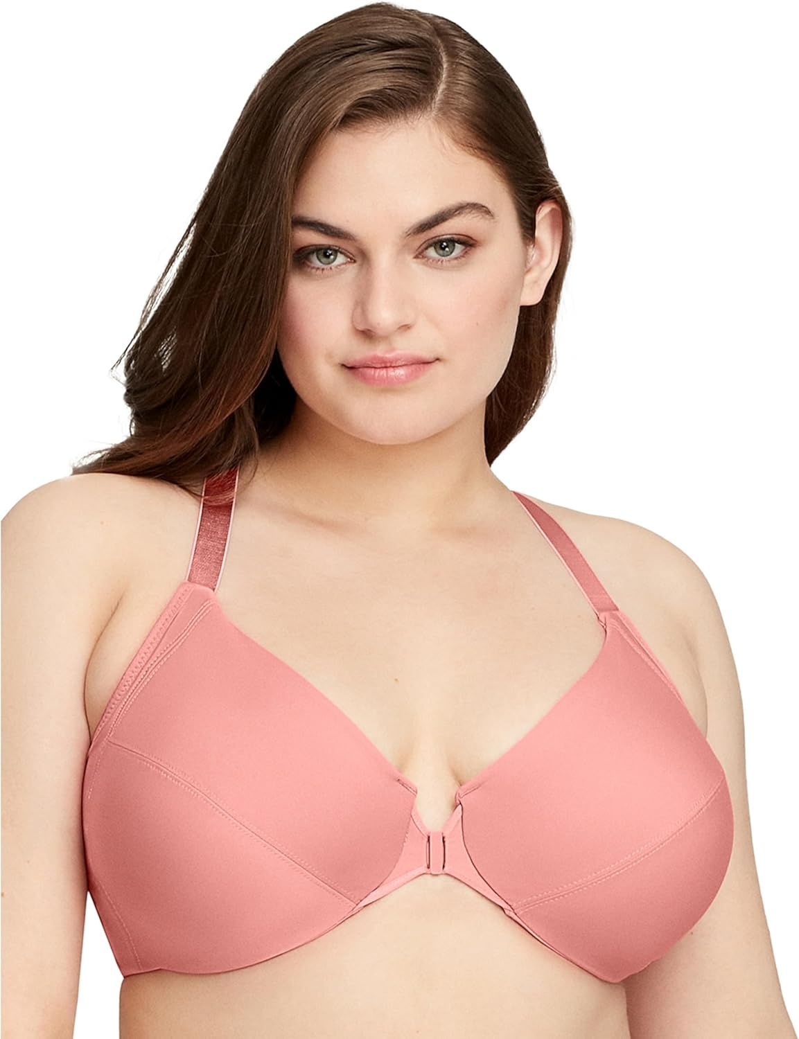image:imageGlamorise Full Figure Plus Size FrontClosure Smoothing Wonderwire Bra Underwire 1247Apricot