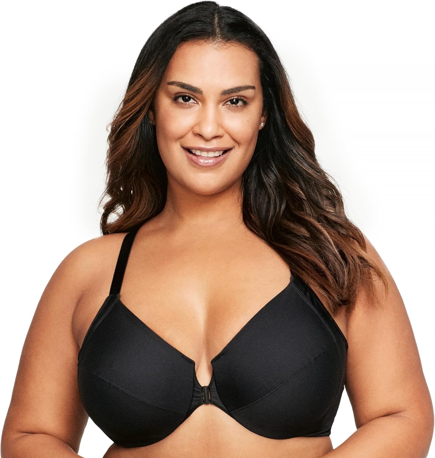 image:imageGlamorise Full Figure Plus Size FrontClosure Smoothing Wonderwire Bra Underwire 1247Black