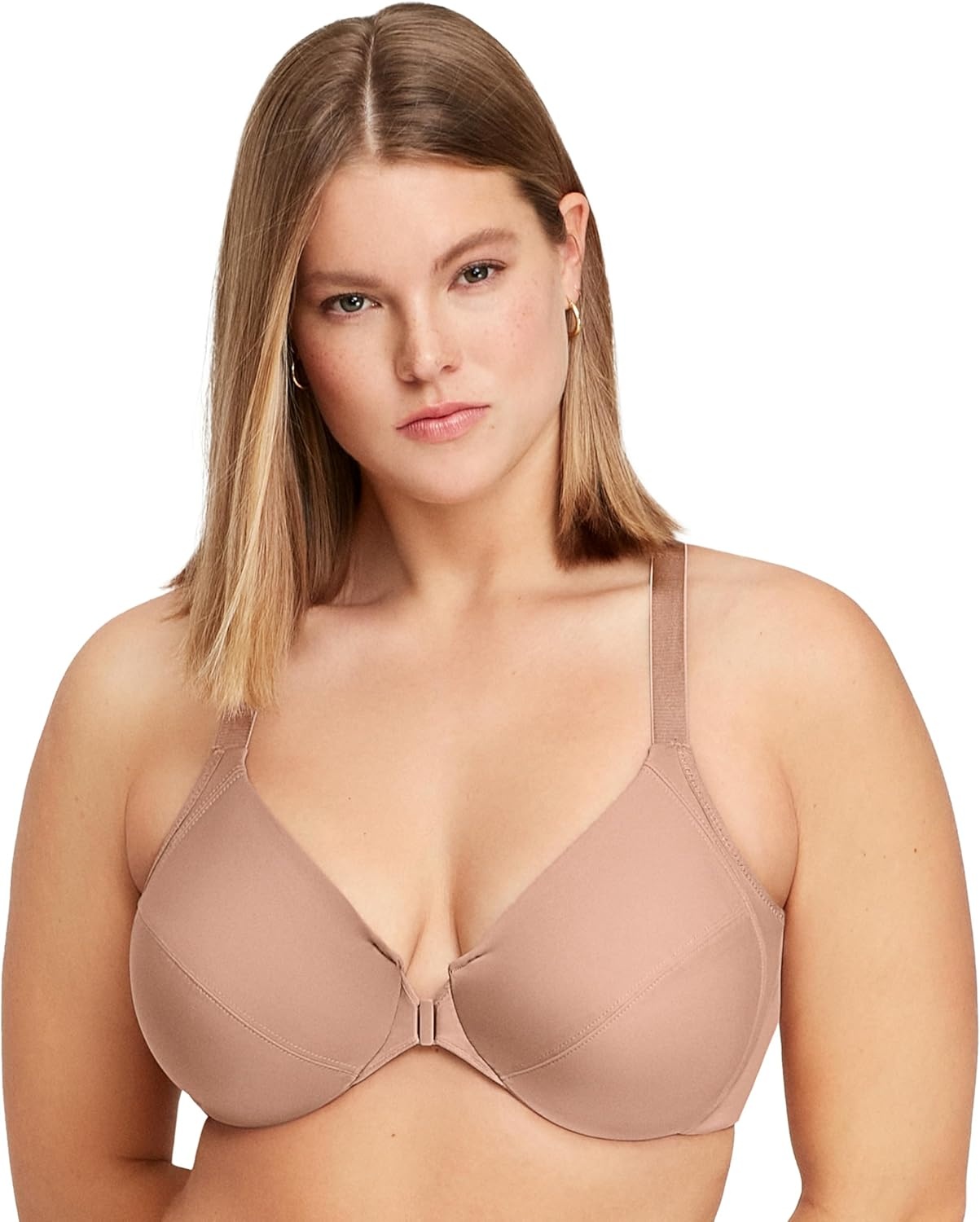 image:imageGlamorise Full Figure Plus Size FrontClosure Smoothing Wonderwire Bra Underwire 1247Cappuccino