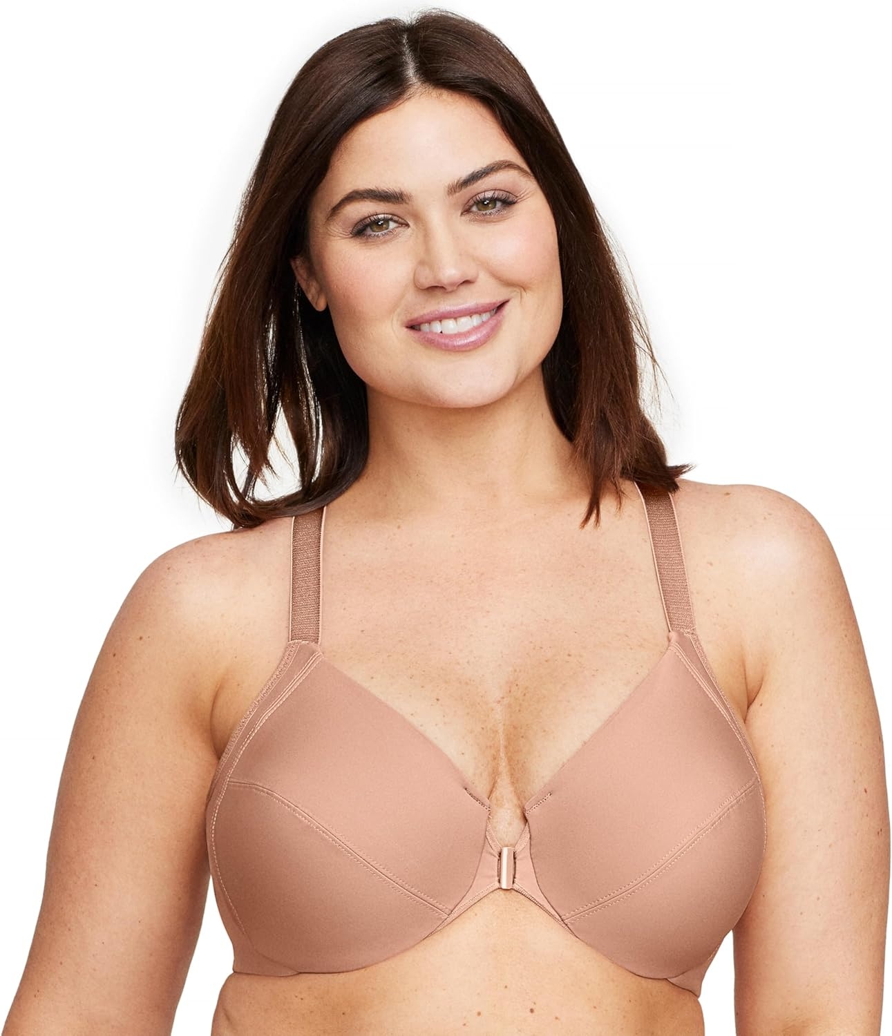 image:imageGlamorise Full Figure Plus Size FrontClosure Smoothing Wonderwire Bra Underwire 1247Cappuccino