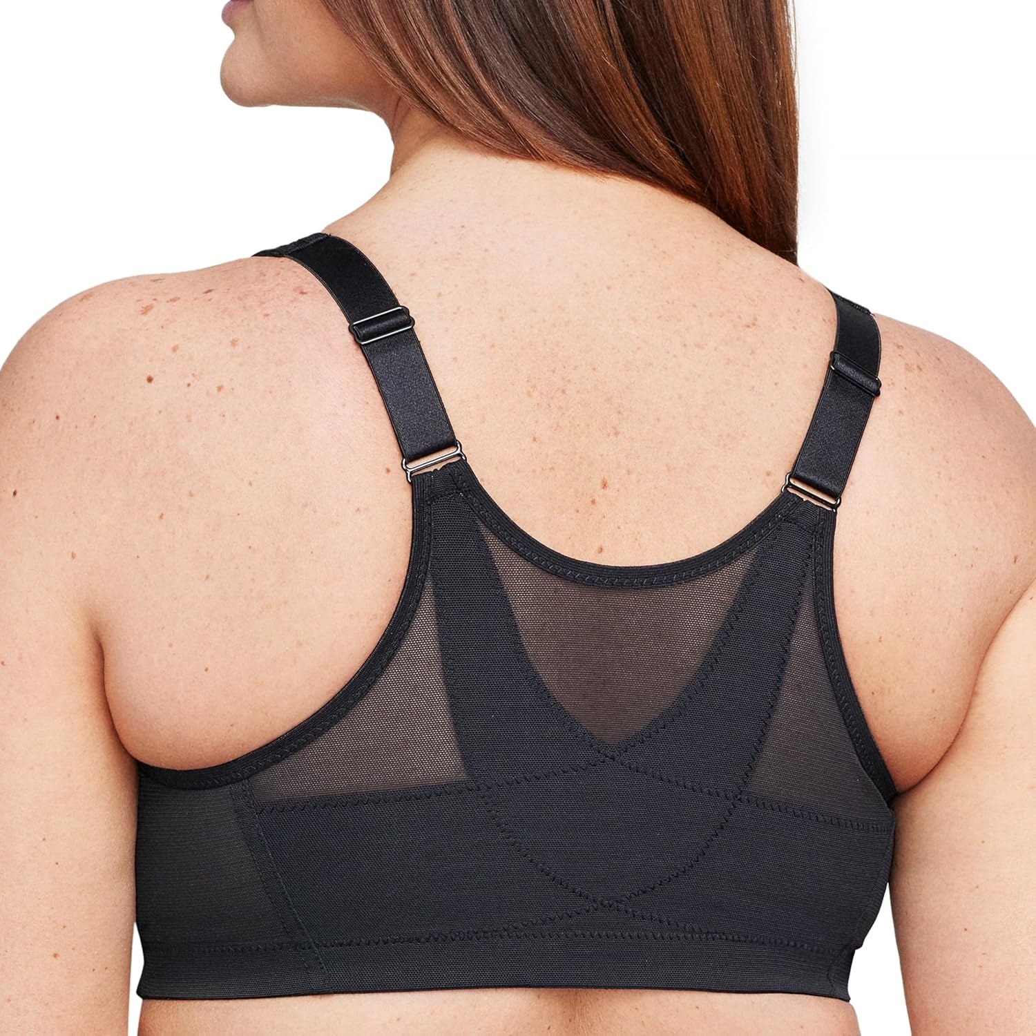 image:imageGlamorise Full Figure Plus Size MagicLift FrontClosure Posture Back Bra Wirefree 1265Black