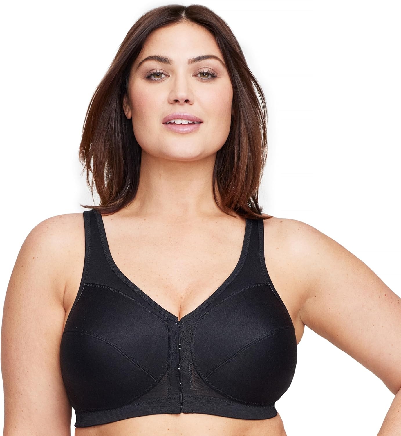 image:imageGlamorise Full Figure Plus Size MagicLift FrontClosure Posture Back Bra Wirefree 1265Black