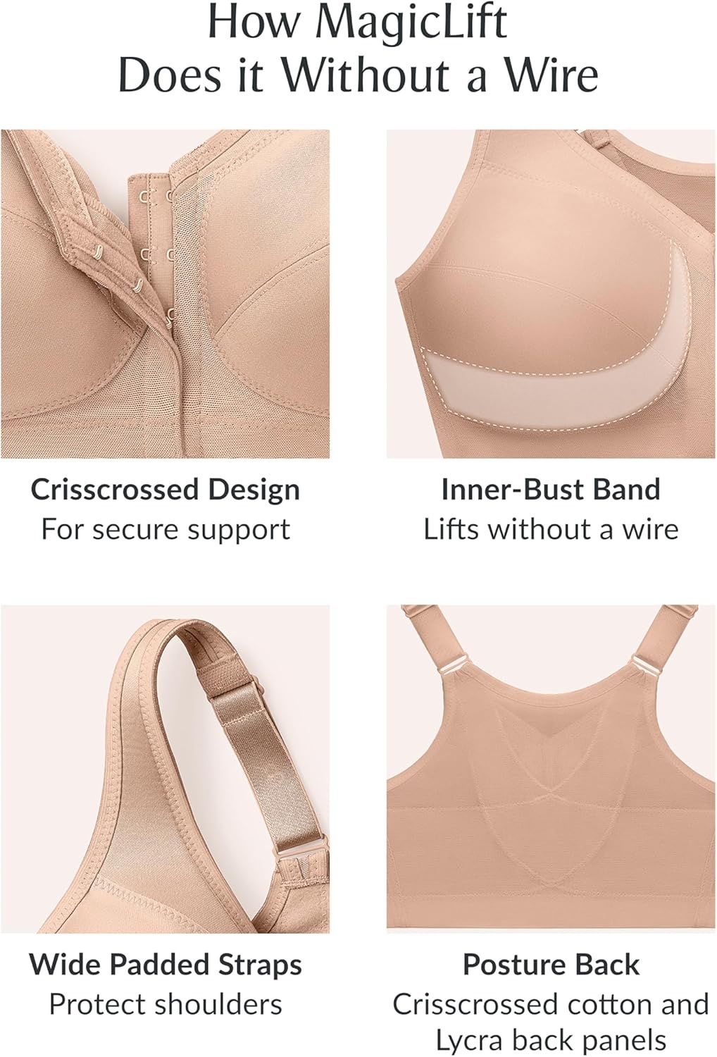 image:imageGlamorise Full Figure Plus Size MagicLift FrontClosure Posture Back Bra Wirefree 1265Black