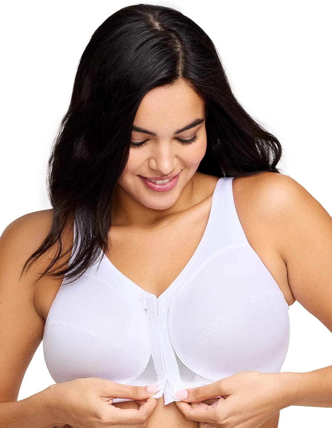 image:imageGlamorise Full Figure Plus Size MagicLift FrontClosure Posture Back Bra Wirefree 1265White