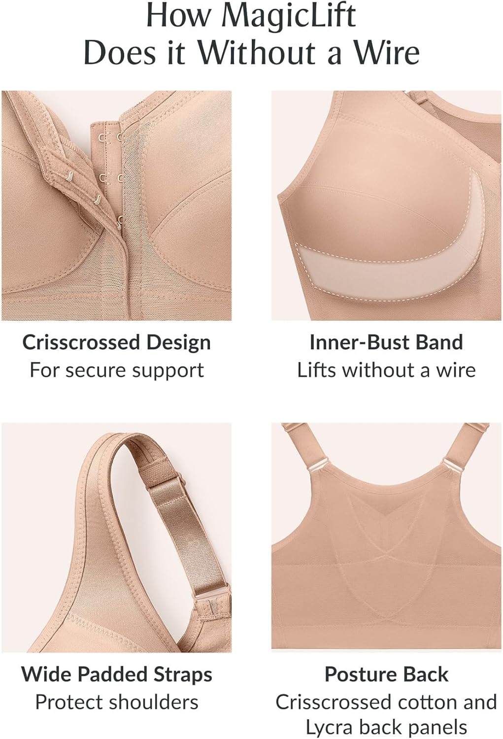 image:imageGlamorise Full Figure Plus Size MagicLift FrontClosure Posture Back Bra Wirefree 1265White