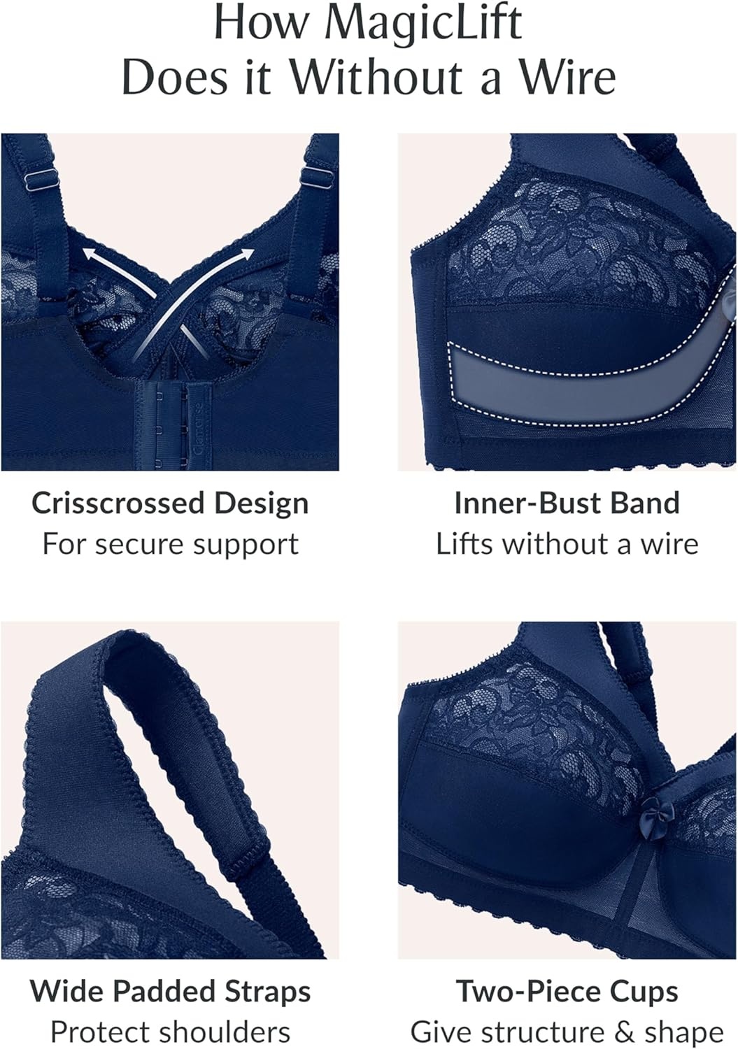 image:imageGlamorise Full Figure Plus Size MagicLift Original Support Bra Wirefree 1000Blue Ice