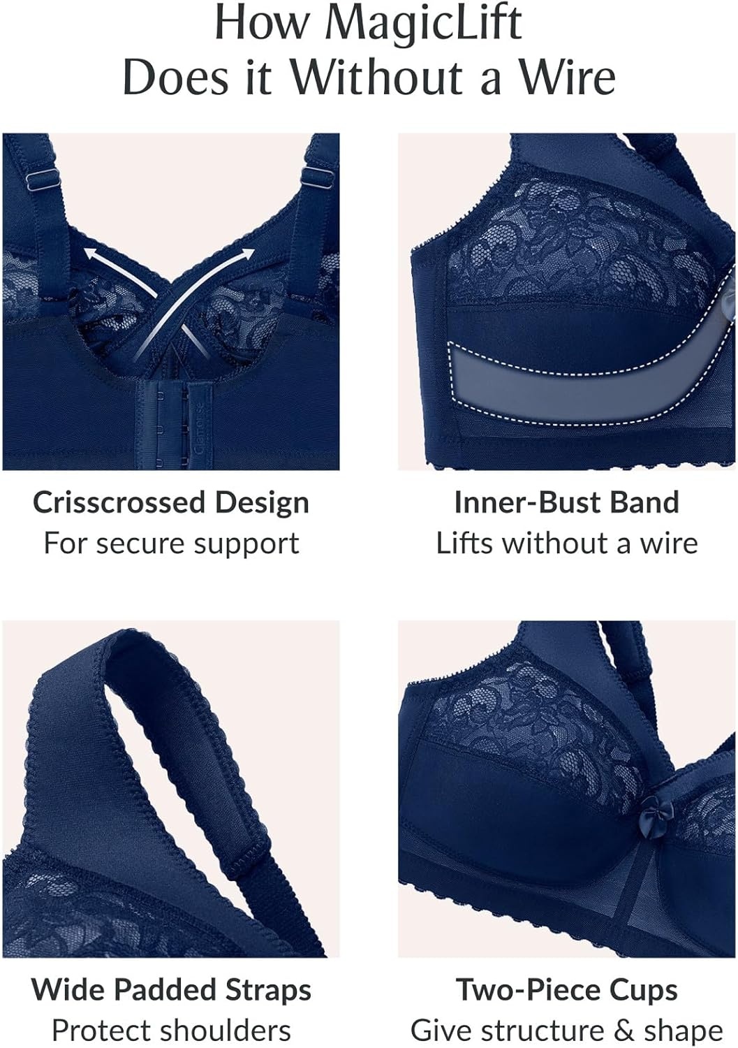 image:imageGlamorise Full Figure Plus Size MagicLift Original Support Bra Wirefree 1000Cappuccino