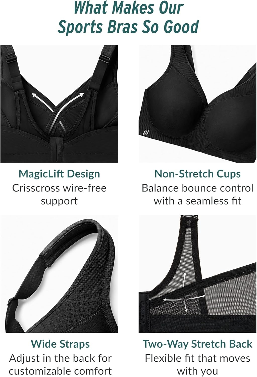 image:imageGlamorise Full Figure Plus Size MagicLift Seamless Sports Bra Wirefree 1006Charcoal Gray