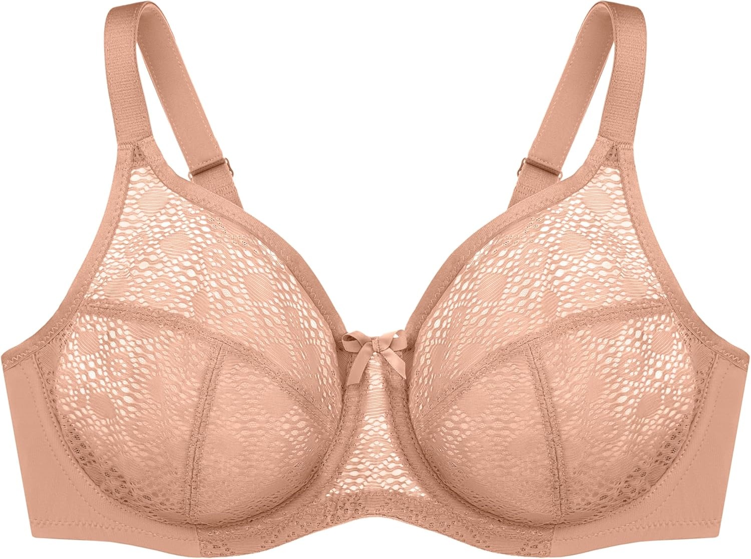 image:imageGlamorise Womens Lace Comfort Wonderwire Bra Underwire 9855Cappuccino