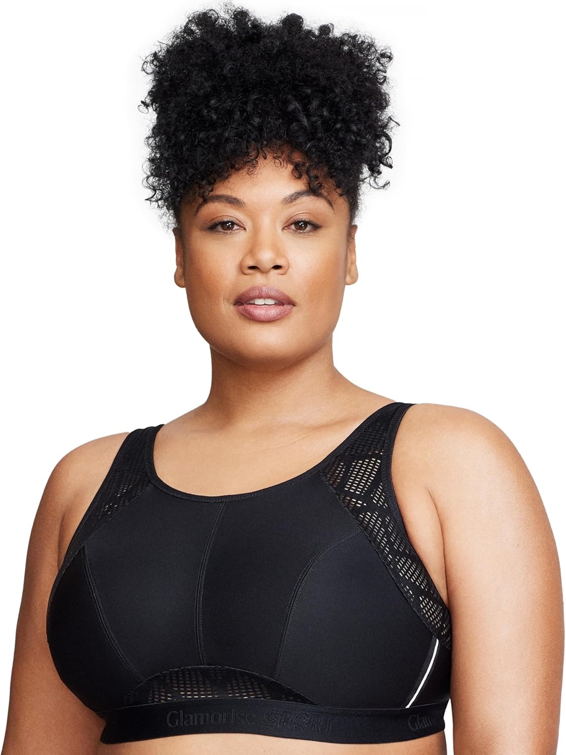 image:imageGlamorise Womens NoSweat Mesh Sports Bra Wirefree 1068Black