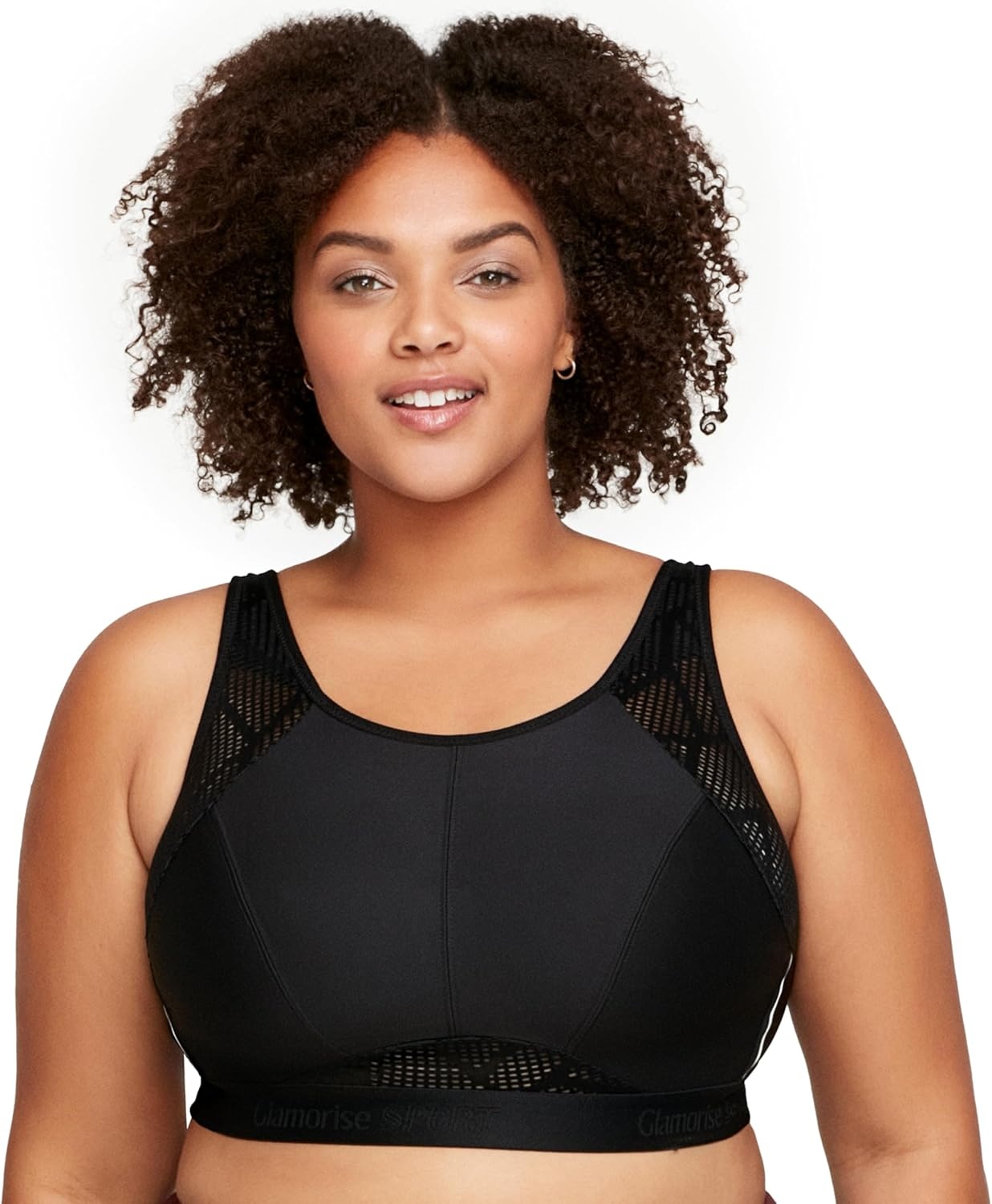 image:imageGlamorise Womens NoSweat Mesh Sports Bra Wirefree 1068Black