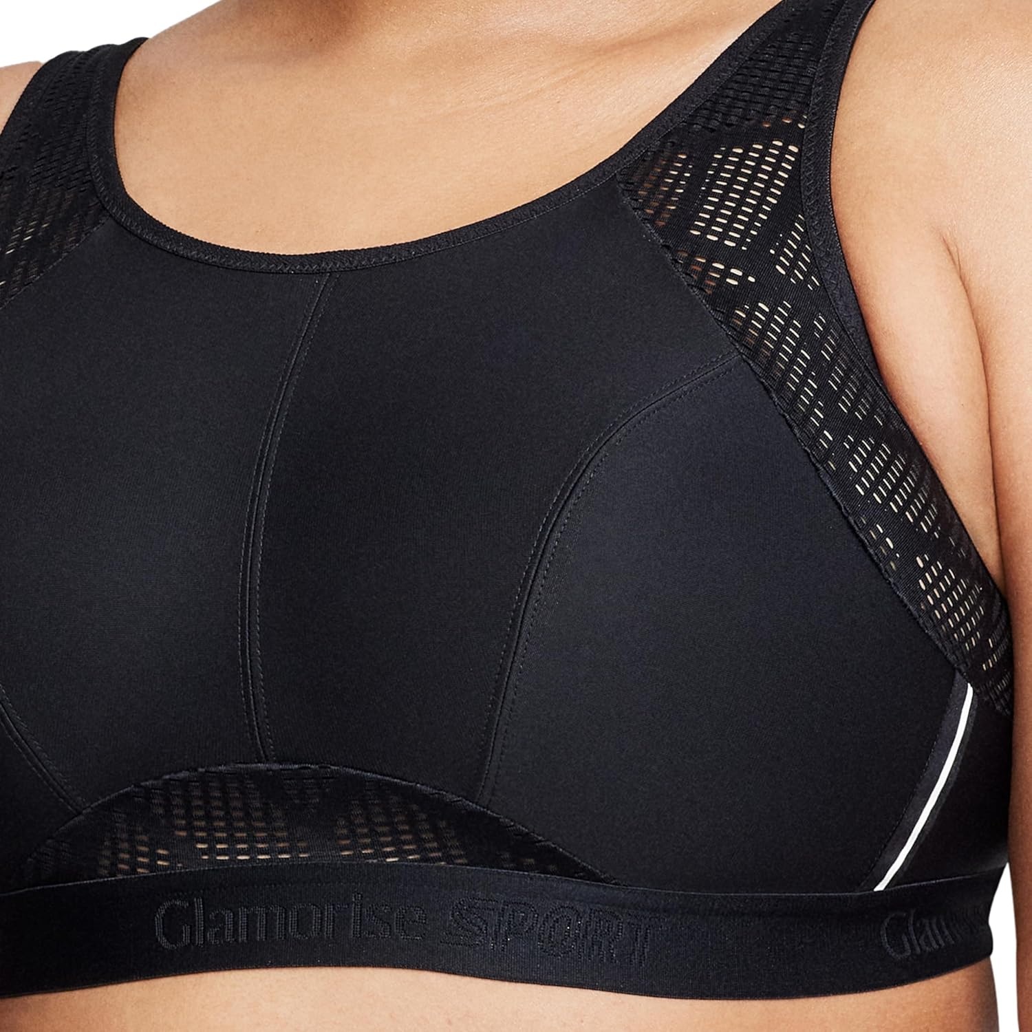image:imageGlamorise Womens NoSweat Mesh Sports Bra Wirefree 1068Black