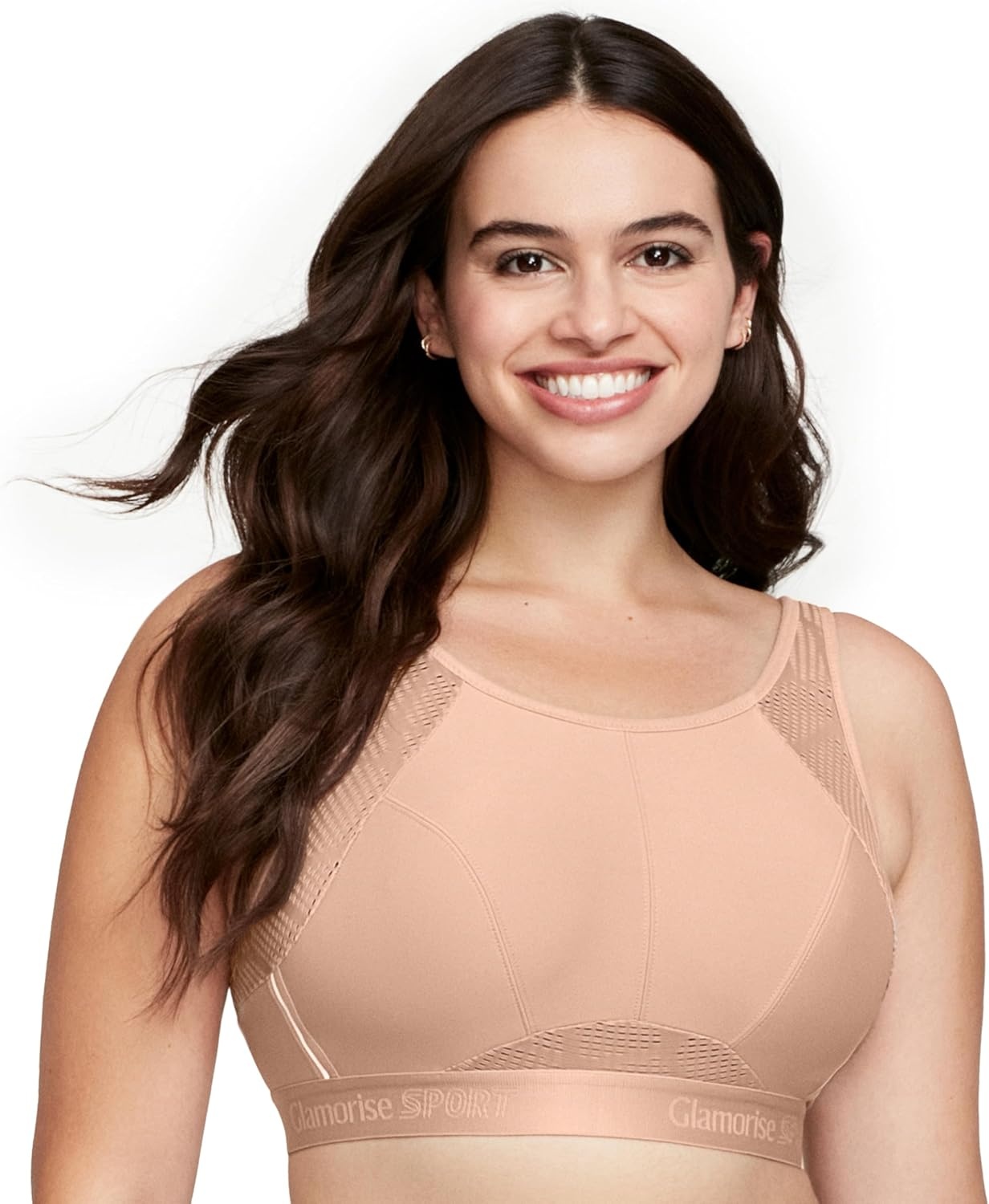 image:imageGlamorise Womens NoSweat Mesh Sports Bra Wirefree 1068Caf