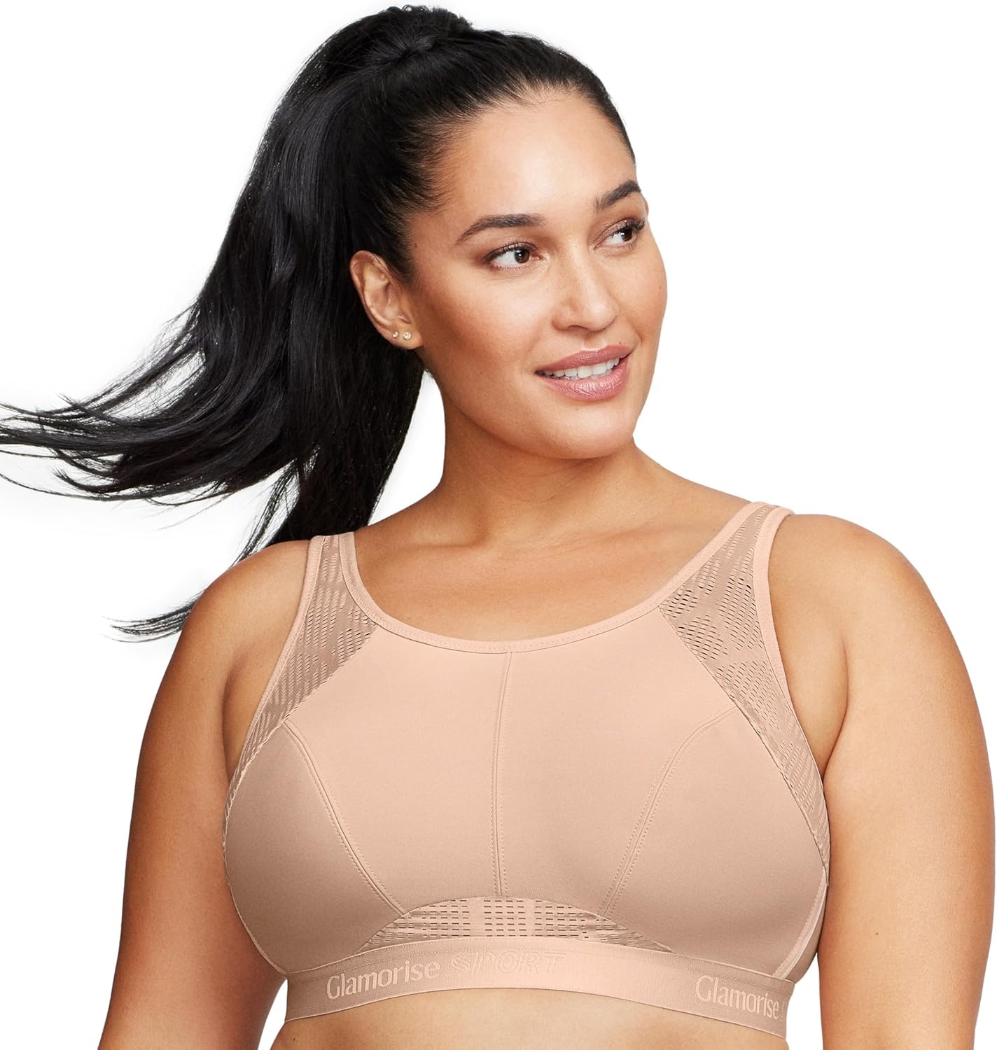 image:imageGlamorise Womens NoSweat Mesh Sports Bra Wirefree 1068Caf