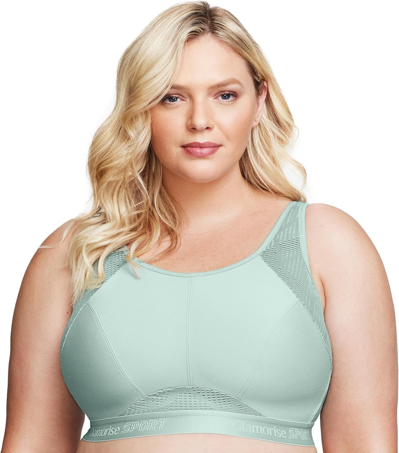 image:imageGlamorise Womens NoSweat Mesh Sports Bra Wirefree 1068Jade