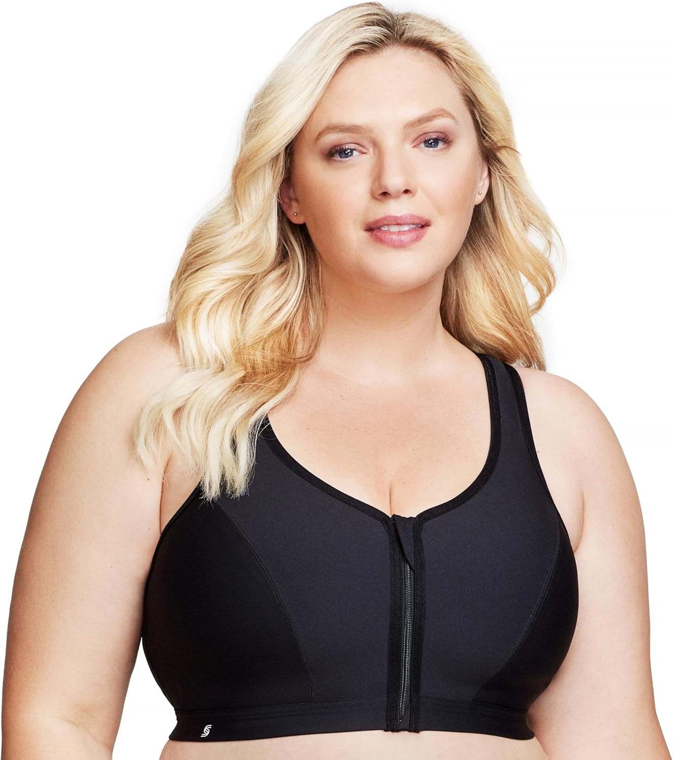 image:imageGlamorise Womens Zip Up FrontClose Sports Bra Wirefree 9266Black