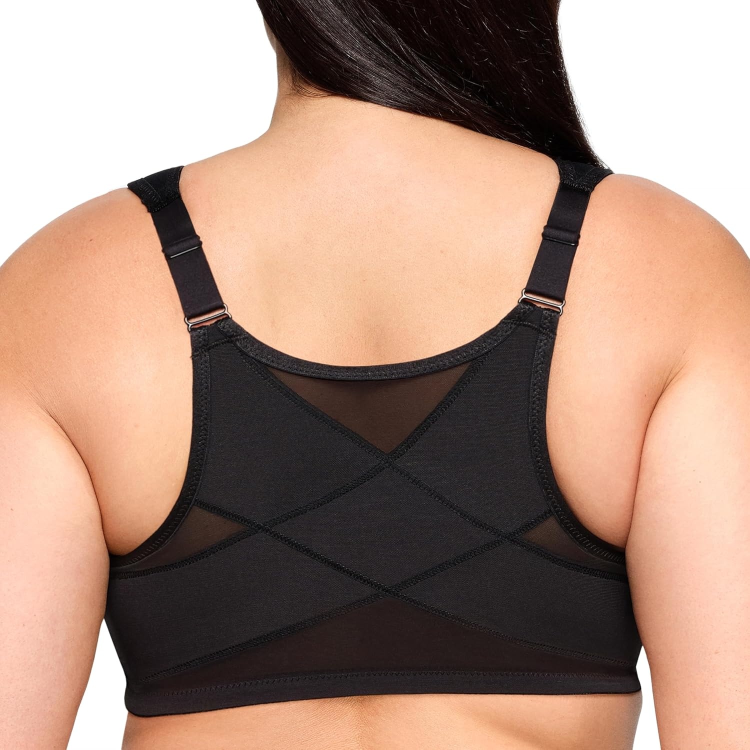 image:imagePosture Back FrontClosure Plus Size Wonderwire Lace Bra Underwire 1255Black