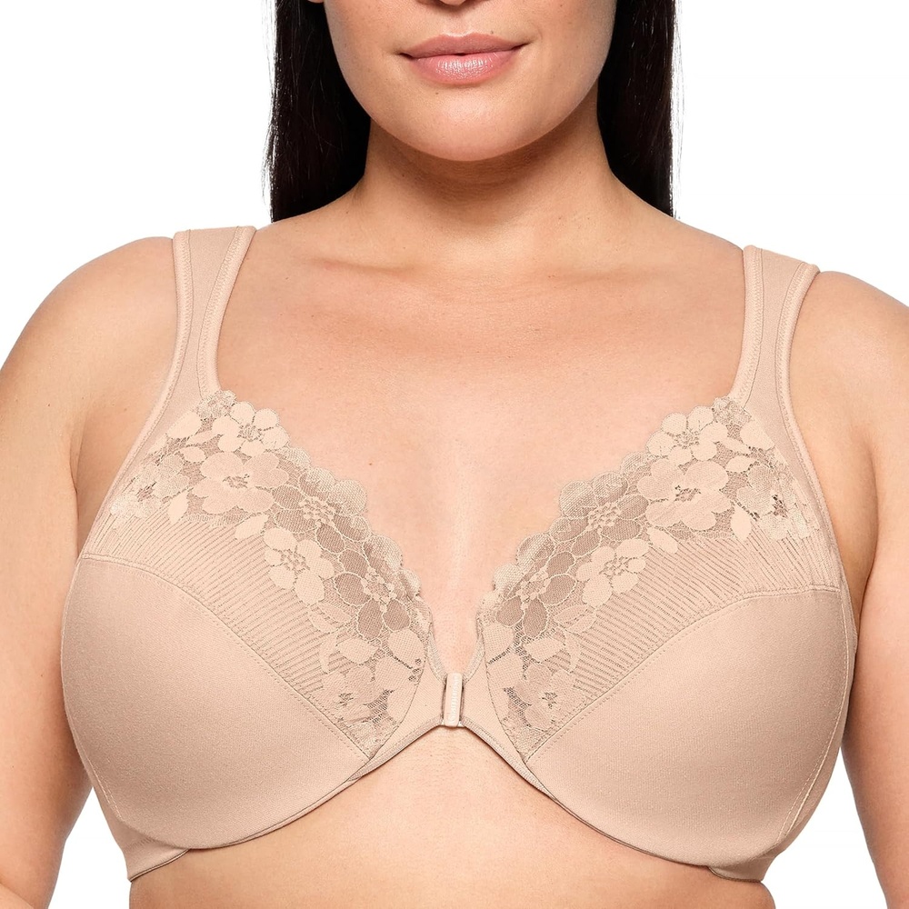 image:imageGlamorise Full Figure Plus Size FrontClosure Cotton Wonderwire Bra Underwire 1241Caf