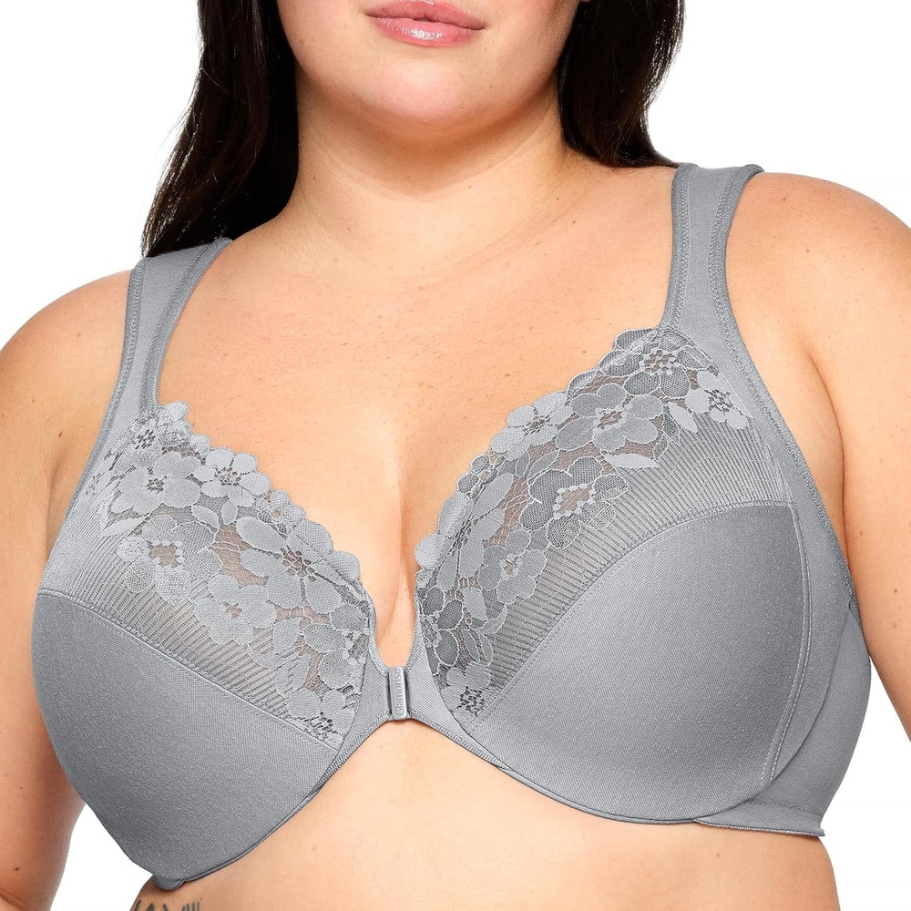 image:imageGlamorise Full Figure Plus Size FrontClosure Cotton Wonderwire Bra Underwire 1241Silver