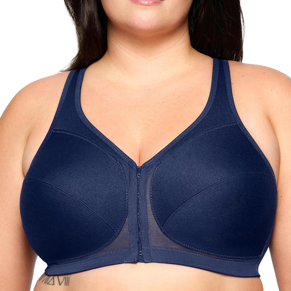image:imageGlamorise Full Figure Plus Size MagicLift FrontClosure Posture Back Bra Wirefree 1265Blue