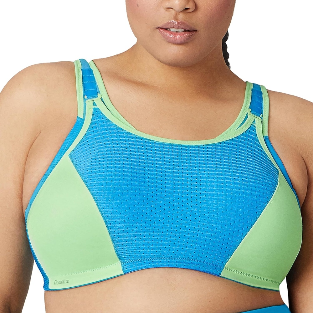 image:imageGlamorise Womens DoubleLayer CustomControl Sport BraBlueGreen
