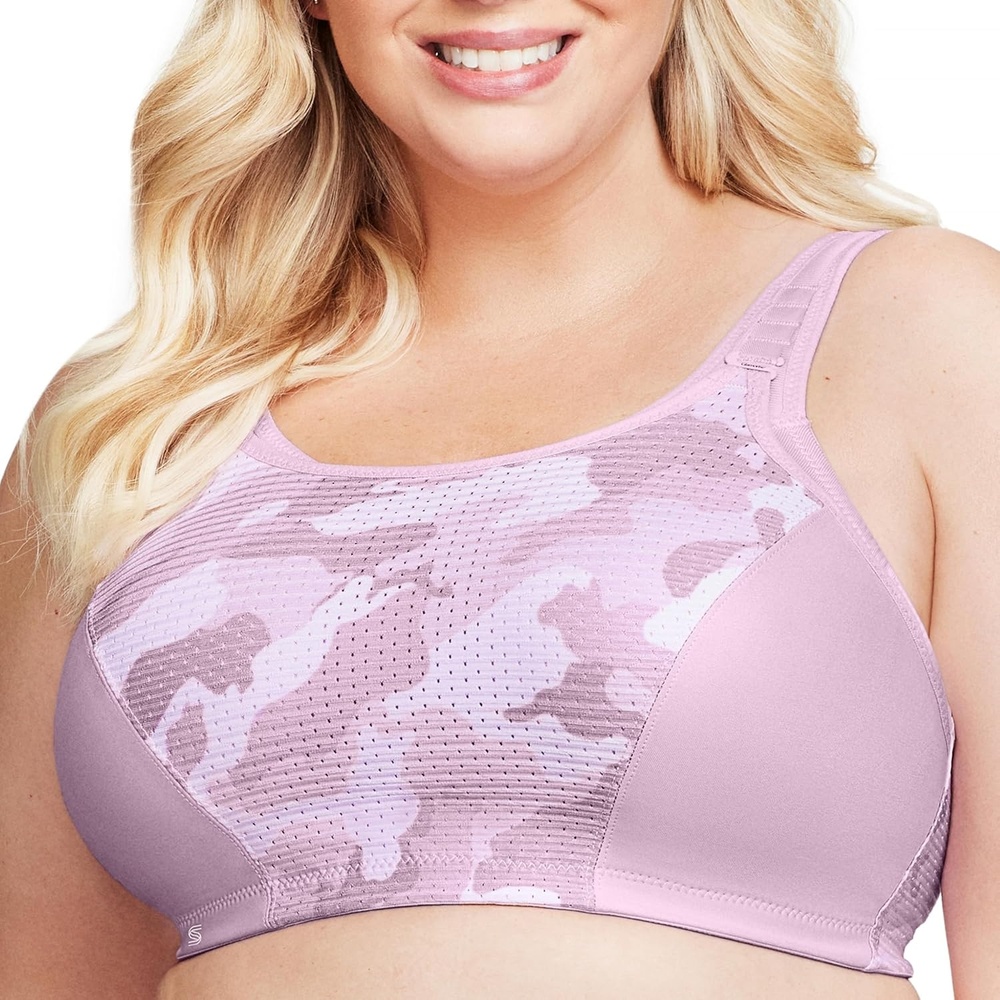 image:imageGlamorise Womens DoubleLayer CustomControl Sport BraPink Camo Print