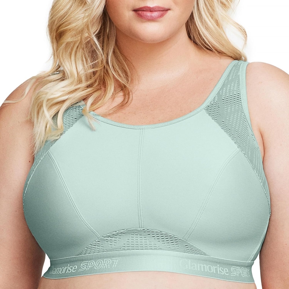 image:imageGlamorise Womens NoSweat Mesh Sports Bra Wirefree 1068Jade