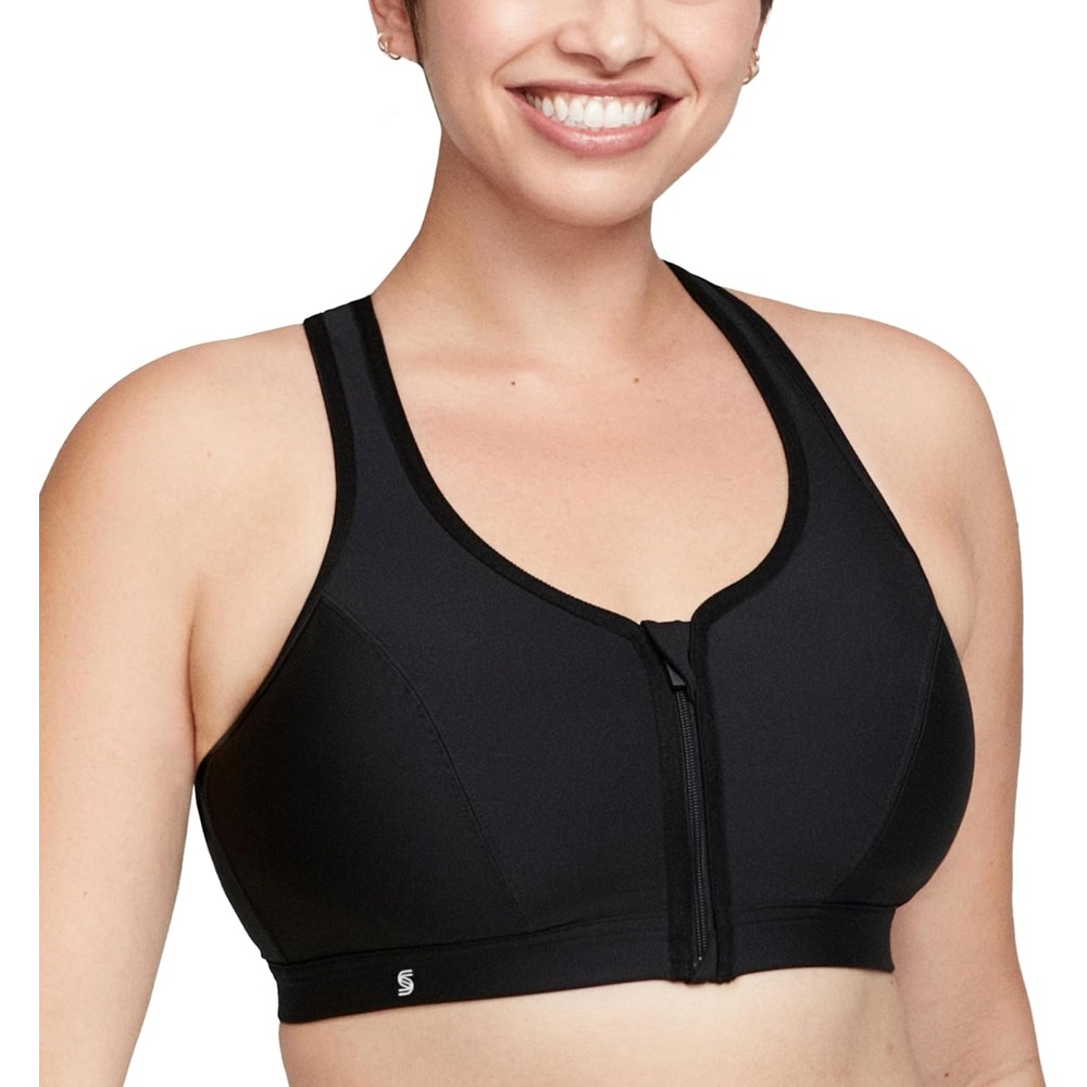 image:imageGlamorise Womens Zip Up FrontClose Sports Bra Wirefree 9266Black