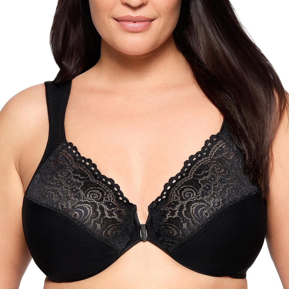 image:imagePosture Back FrontClosure Plus Size Wonderwire Lace Bra Underwire 1255Black