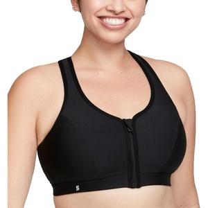 image:imageGlamorise Womens Zip Up FrontClose Sports Bra Wirefree 9266Black