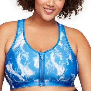 image:imageGlamorise Womens Zip Up FrontClose Sports Bra Wirefree 9266Blue Tiedye
