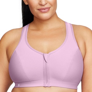 image:imageGlamorise Womens Zip Up FrontClose Sports Bra Wirefree 9266Lavender