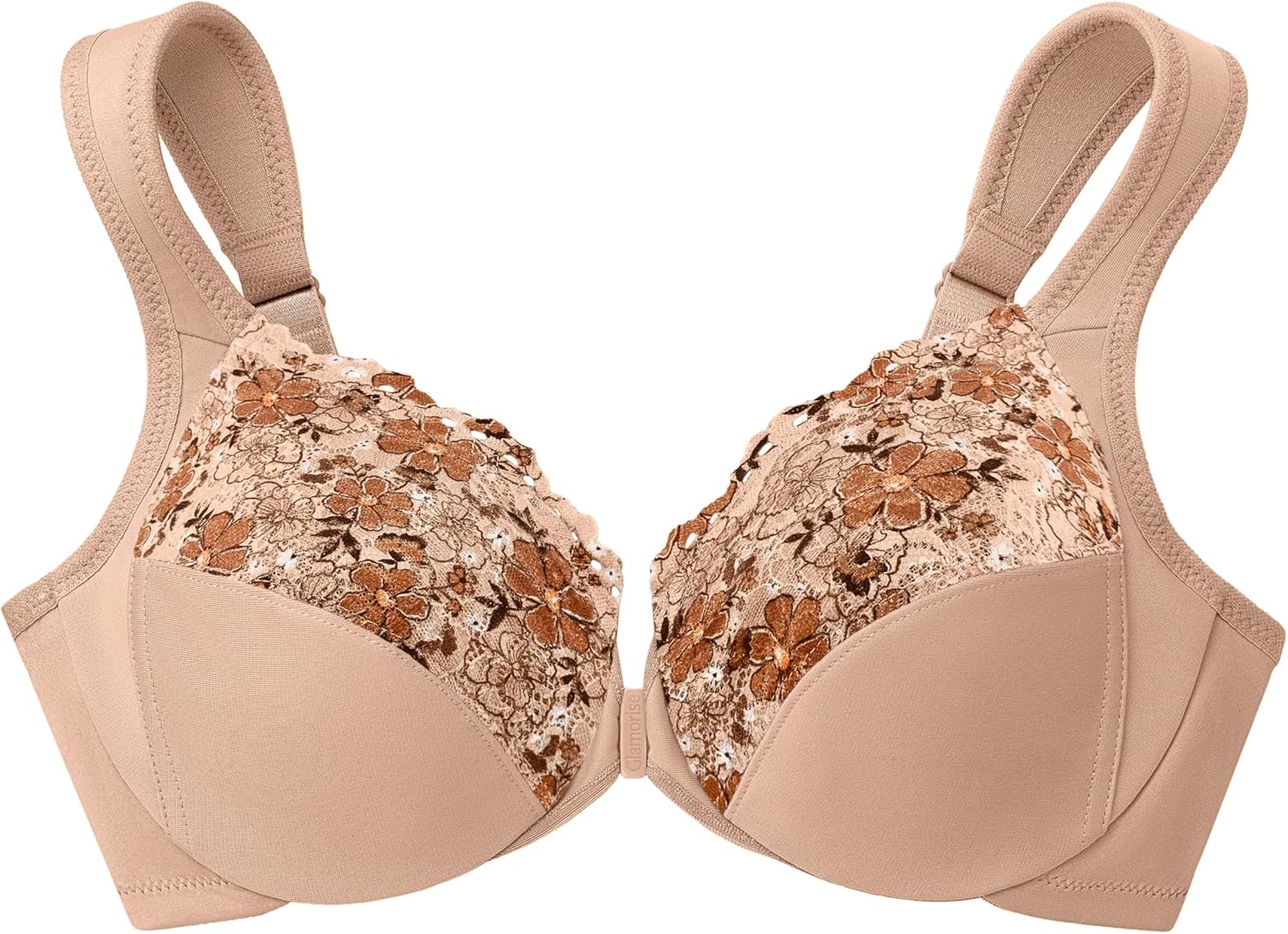 image:imageGlamorise Full Figure Plus Size Wonderwire FrontClosure Bra Underwire 1245Caf Print