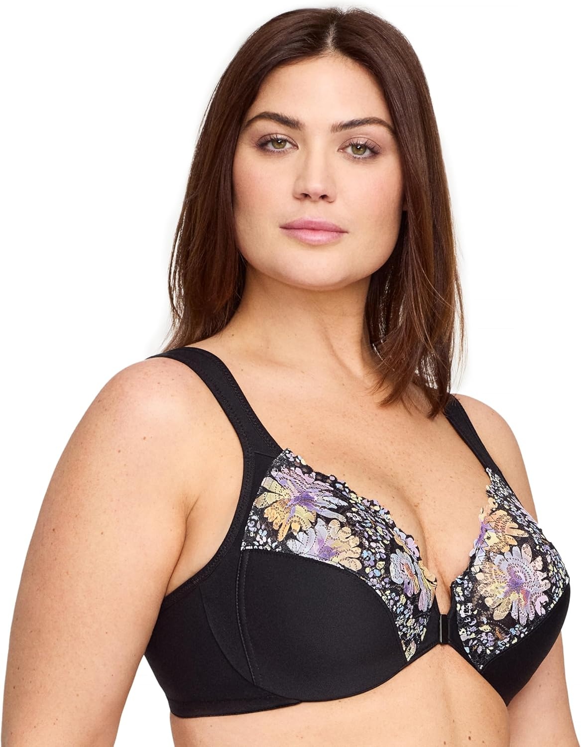 image:imageGlamorise Full Figure Plus Size Wonderwire FrontClosure Bra Underwire 1245Floral Print