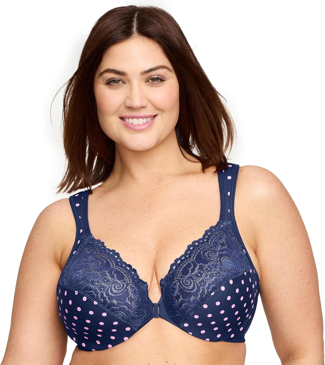 image:imageGlamorise Full Figure Plus Size Wonderwire FrontClosure Bra Underwire 1245Navy Print