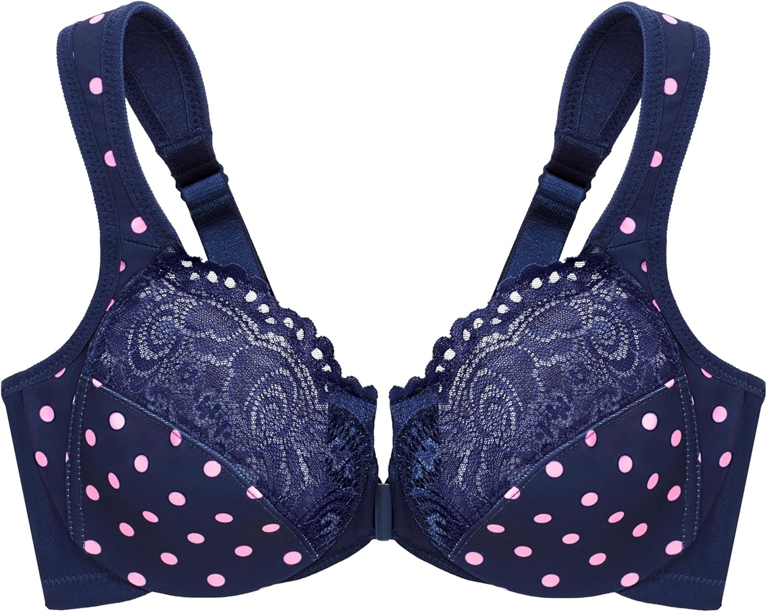 image:imageGlamorise Full Figure Plus Size Wonderwire FrontClosure Bra Underwire 1245Navy Print