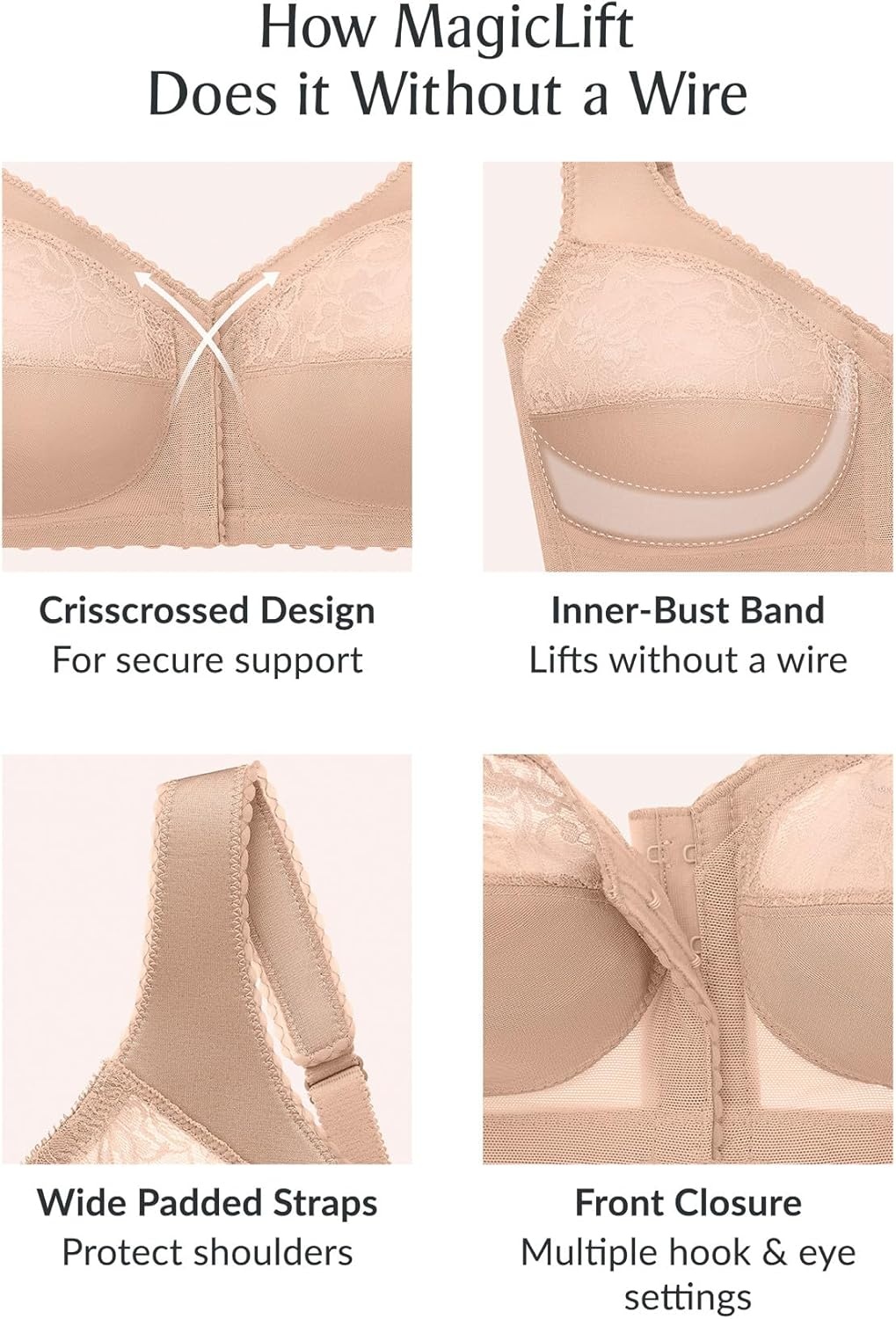 image:imageGlamorise Womens Full Figure MagicLift Front Close Support Bra 1200Blush