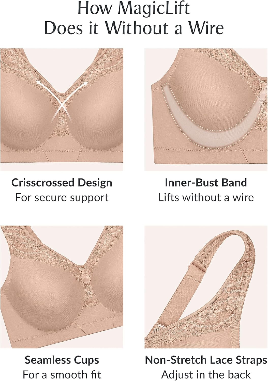 image:imageGlamorise Womens MagicLift Seamless Bra Wirefree 1007White
