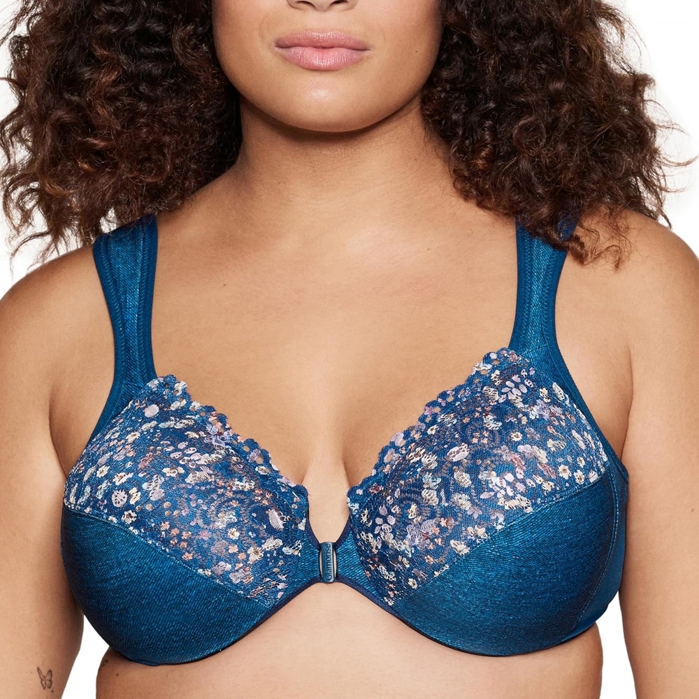 image:imageGlamorise Full Figure Plus Size Wonderwire FrontClosure Bra Underwire 1245Dark Wash Denim