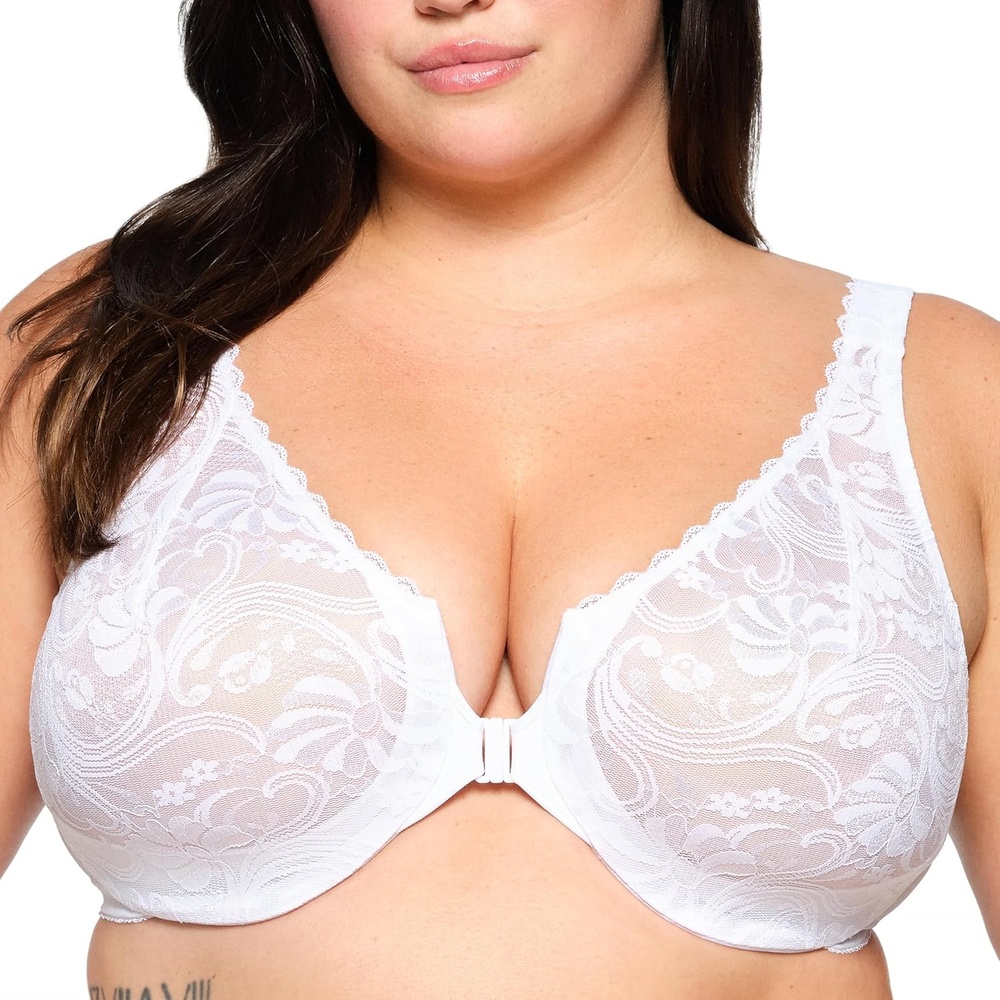 image:imageGlamorise Womens Wonderwire Lace FrontClosure Underwire 9245White
