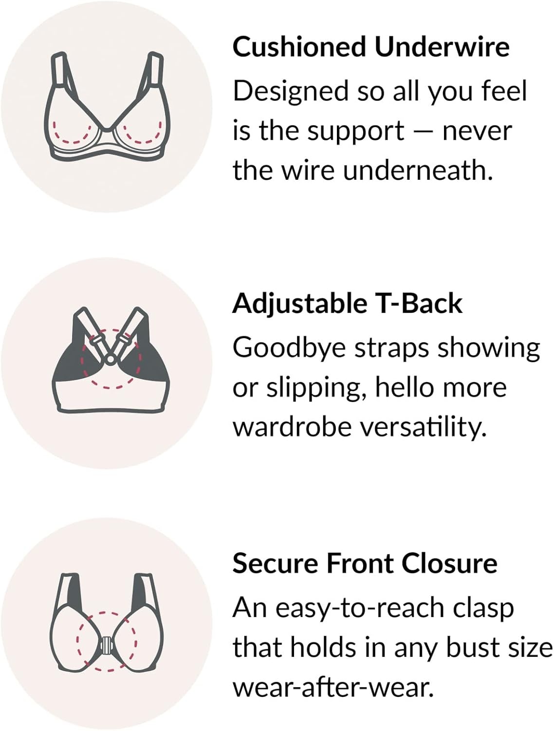 image:imageGlamorise Womens FrontClose TBack Wonderwire Underwire 1246Pink Blush