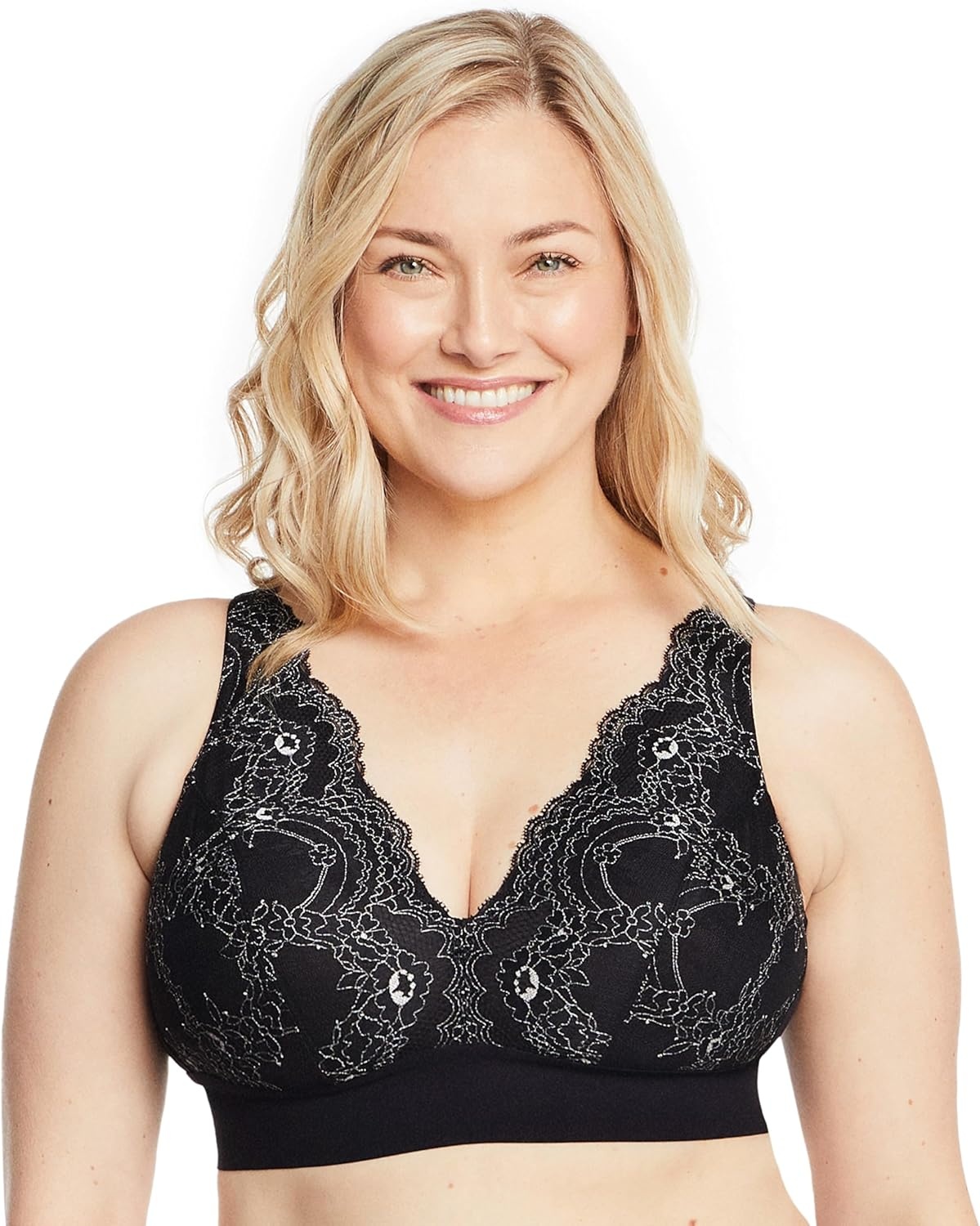 image:imageGlamorise Womens Lace Plunge Bralette Wirefree 7013Black