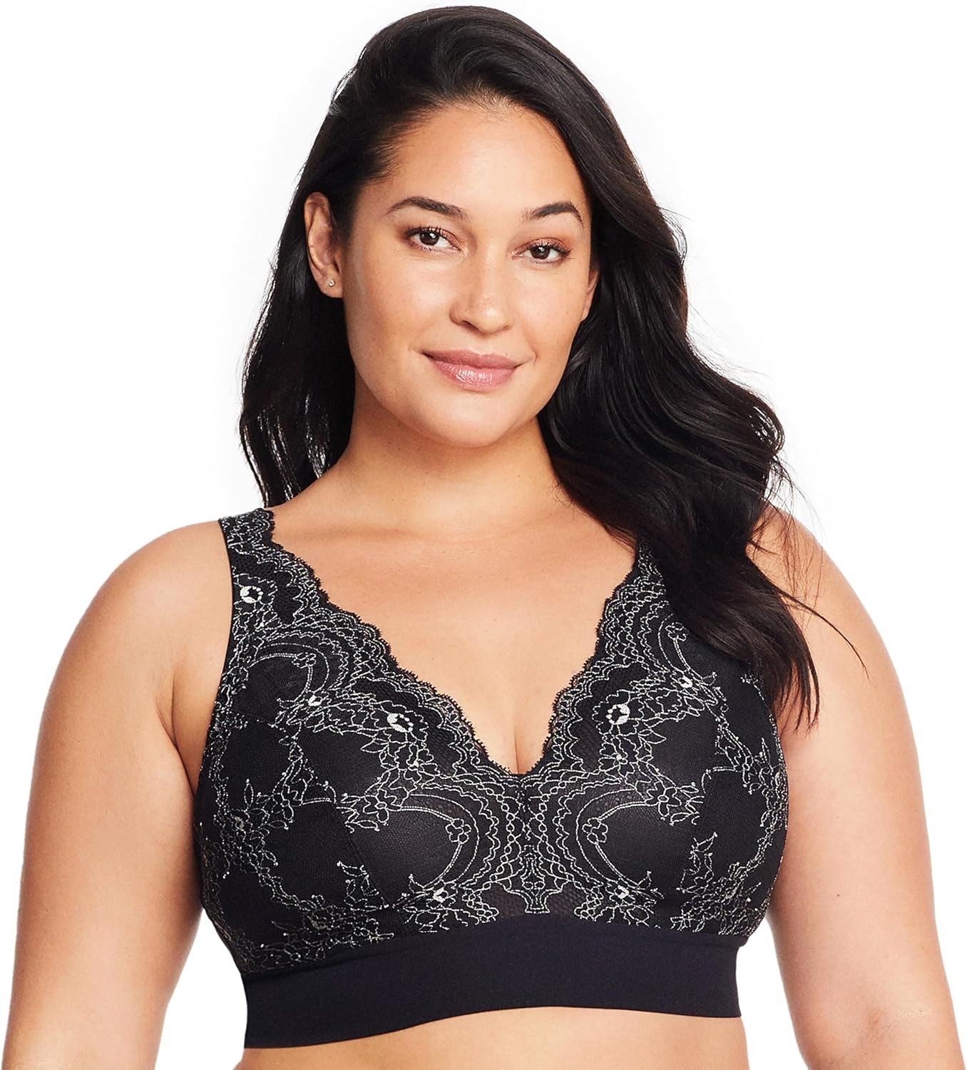image:imageGlamorise Womens Lace Plunge Bralette Wirefree 7013Black