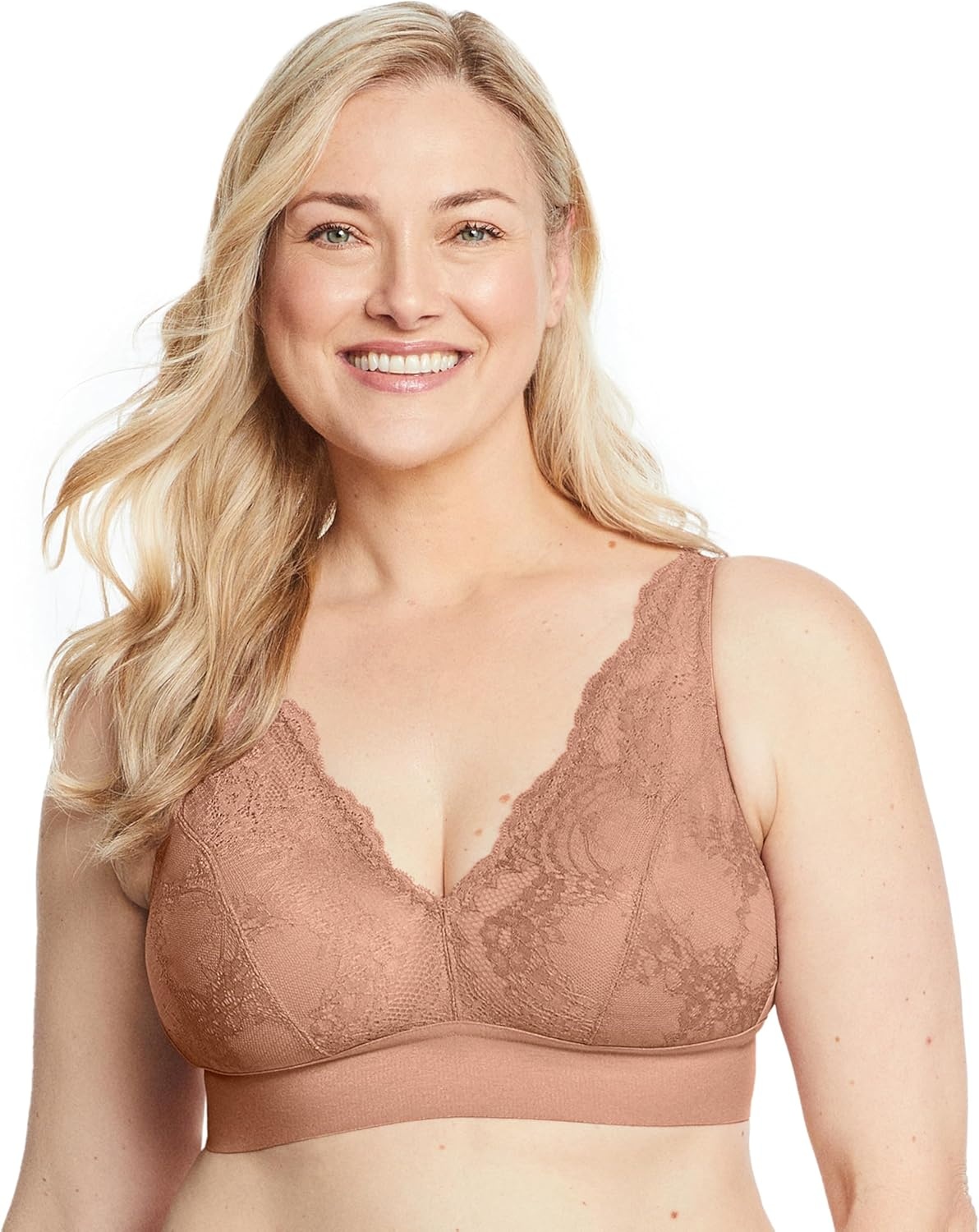image:imageGlamorise Womens Lace Plunge Bralette Wirefree 7013Cappuccino