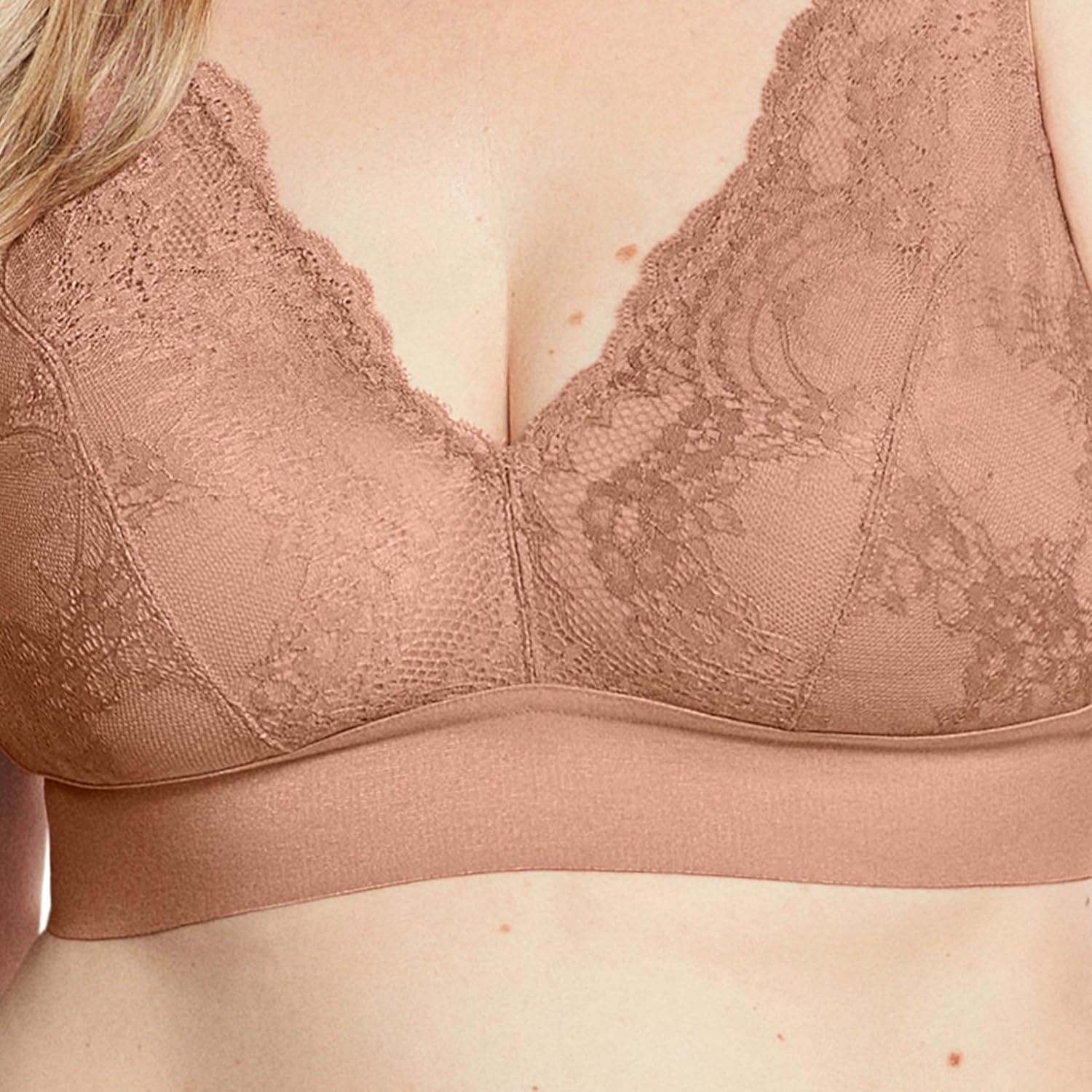 image:imageGlamorise Womens Lace Plunge Bralette Wirefree 7013Cappuccino